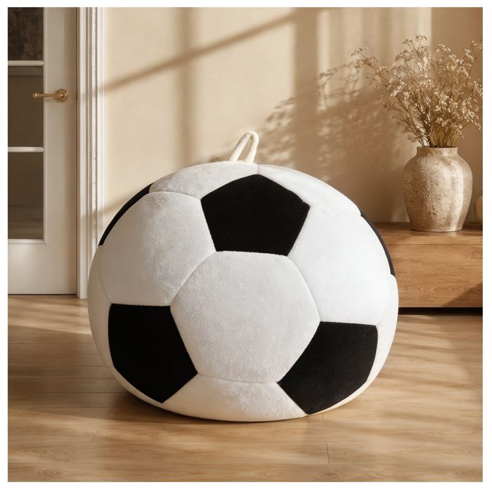 Fauteuil poire football SENVIRO flanelle blanc noir 2 tailles intérieur