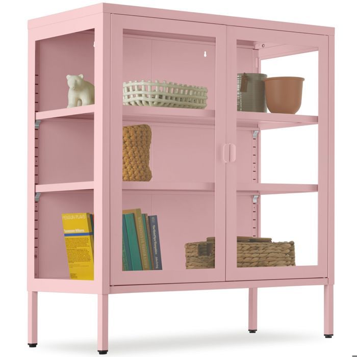 Vitrine métallique - TECTAKE - BAKER 2 portes 3 côtés vitrés fermeture magnétique étagères réglables 80 x 37 x 90 5 cm - Rose Vitrine métallique - TECTAKE - BAKER 2 portes 3 côtés vitrés fermeture magnétique étagères réglables 80 x 37 x 90 5 cm - Rose