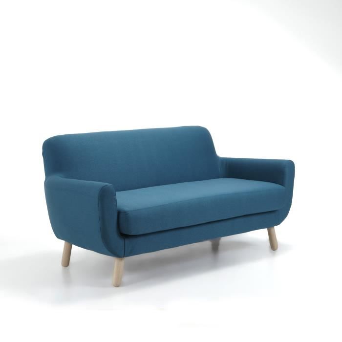 John Canape 3 Places Fixe En Tissu Bleu Bleu Achat Vente