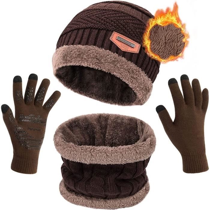 3pcs Ensemble Bonnet écharpe gants femmes hommes chaud en tricot en hiver  épais - Noir - Cdiscount Prêt-à-Porter