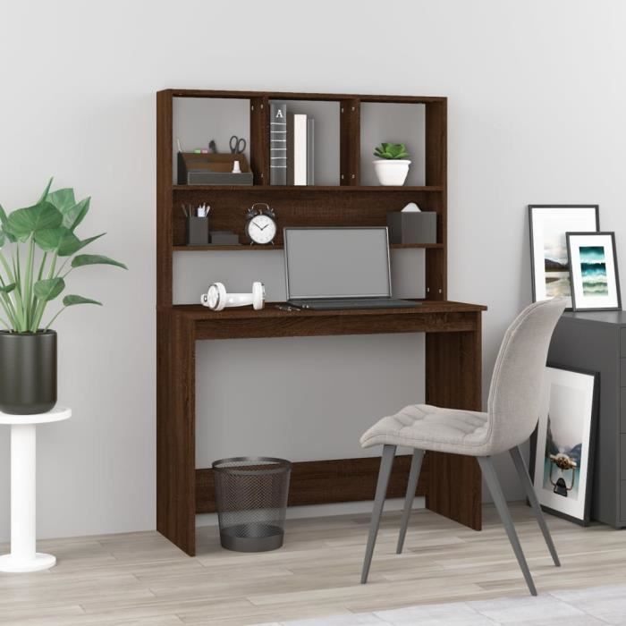 Bureau et étagères Chêne marron 102x45x148 cm Bois dingénierie -BK823007 (PLA)