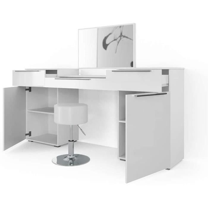 Vicco Coiffeuse Blanc 135cm avec éclairage LED et tabouret