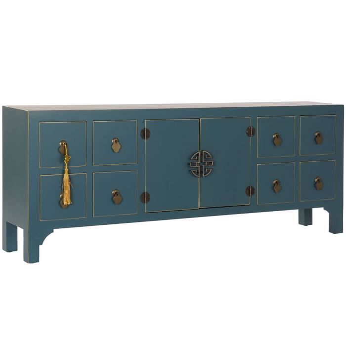 meuble tv style oriental bleu foncé mdf, sapin 130 cm