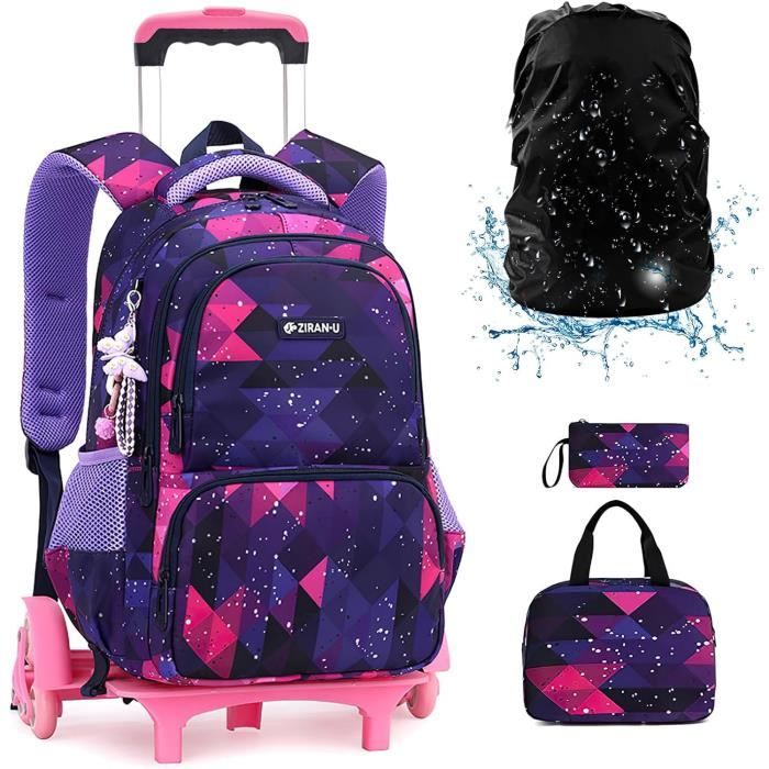 cartable à roulette fille primaire sac à dos pour enfant cartable scolaire roulettes pour quotidien et voyage 6-16 ans, violet