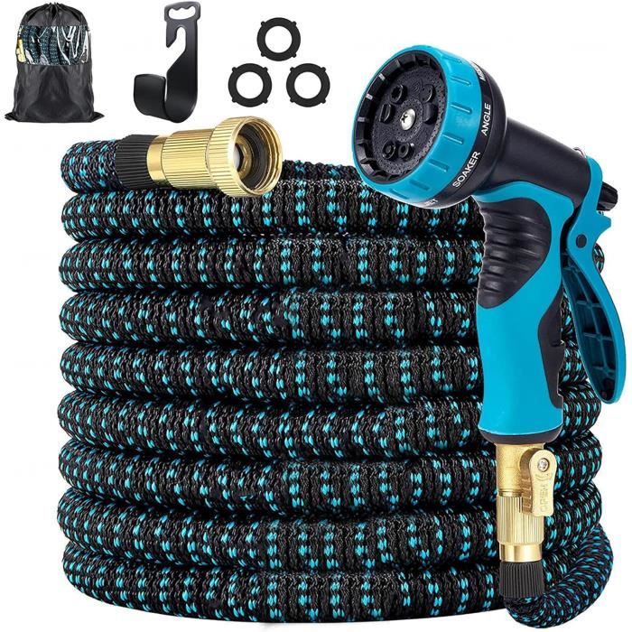 Tuyau d'arrosage extensible, 45 m, flexible et anti-fuite, avec pistolet pulvérisateur d'eau 7 modes, pour arroser les plantes, lavage de voiture, douche d'animaux domestiques (vert) (22 m, vert