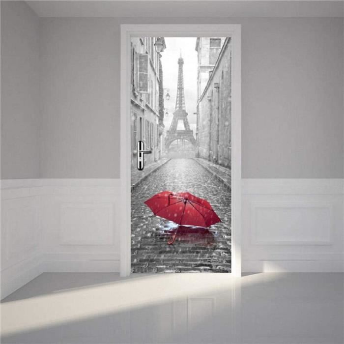 Sticker Porte 3D Cheval Blanc - 77x200 Cm - Effet Trompe-l'œil - PVC Imperméable - 10