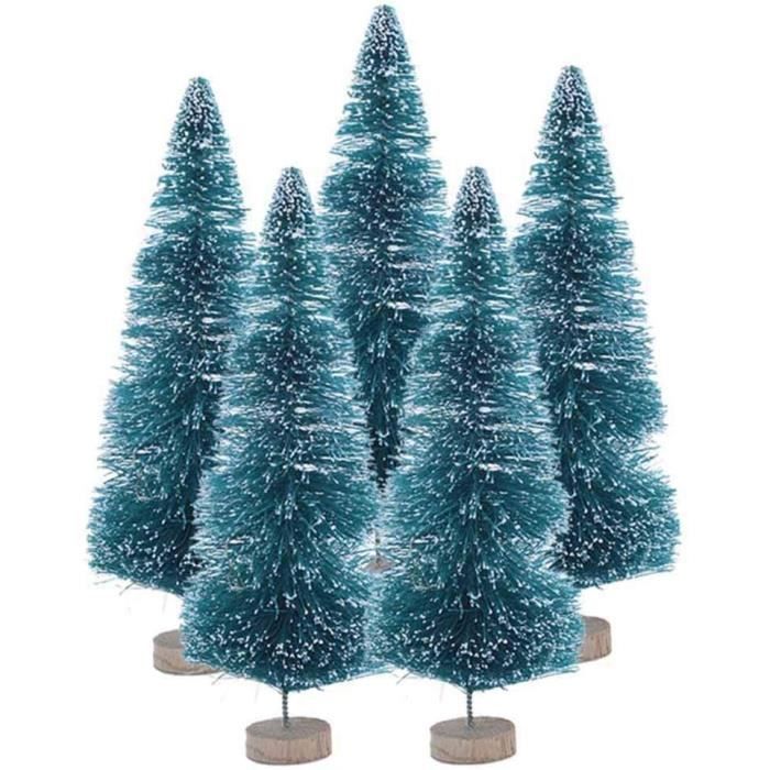 Lot De 20 Mini Sapins De Noël Artificiels En Sisal Avec Base En Bois Et Brosse Pour Décoration