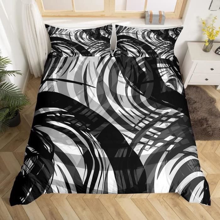 Modern Résumé Sets De Housse De Couette Blanc Noir Gris Stripes Parure