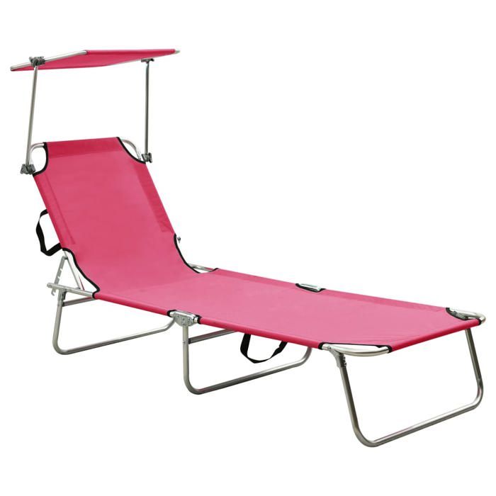transat chaise longue bain de soleil lit de jardin terrasse meuble d exterieur pliable avec auvent acier rose magento