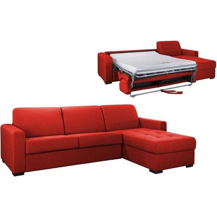 Canape D Angle Reversible Convertible Louna En Tissu Rouge Avec
