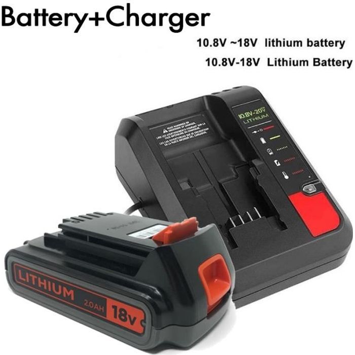 BDC2A-QW Chargeur de Rechange+18V 2Ah Li-ion Batterie de ，pour batterie Black & Decker Outils électriques Remplacement