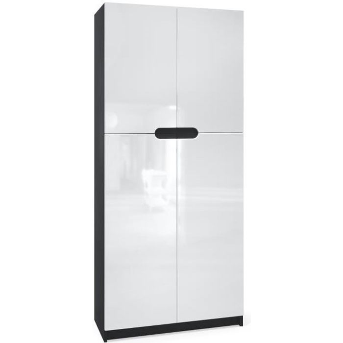 Vladon Armoire de bureau Rangement Logan Corps en Noir mat Façades en Blanc haute brillance