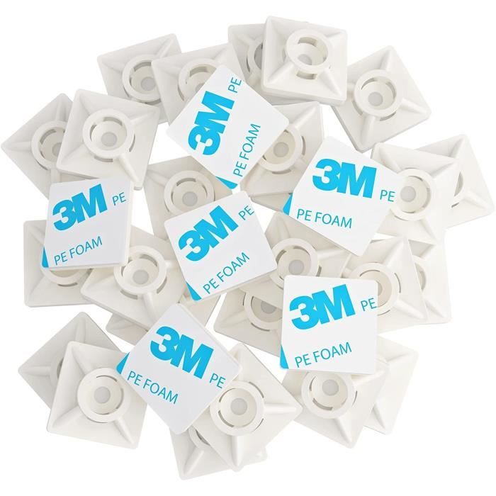 Lot De 100 Supports De Fixation Auto-adhésifs Pour Serre-câbles 20 X 6 Mm