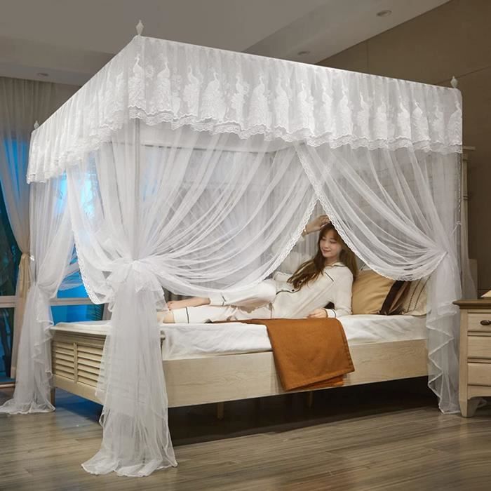 Cadre De Lit Baldaquin En Acier 4 Pieds - Support Moustiquaire Et Filet Décoratif | Pour Chambre Élégante