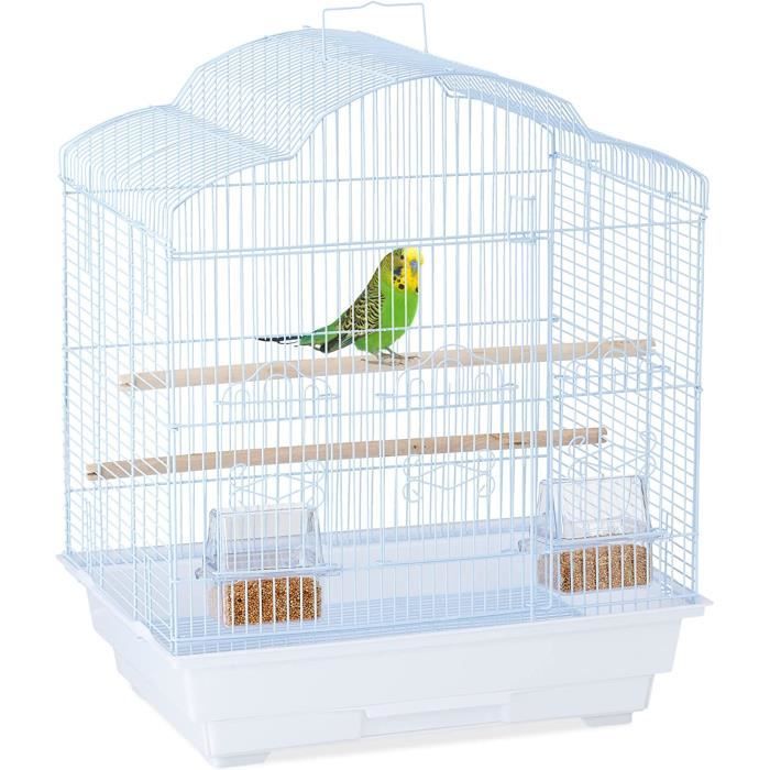 Relaxdays Cage à oiseaux, métal, pour de petits canaris, perchoirs &  mangeoires, HLP 56,5 x 46,5 x 35,5 cm, vert