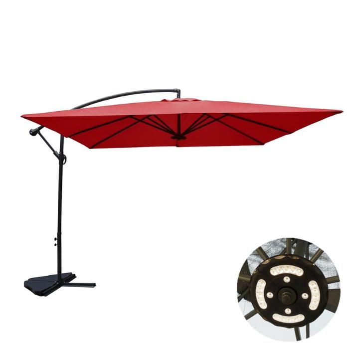 Parasol terracotta droit carré 3 x 3 m led DAVAGNA
