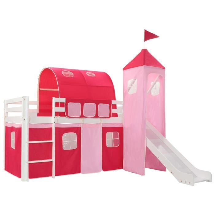 Lit mezzanine 90x200 avec toboggan et echelle et Rideau etoiles