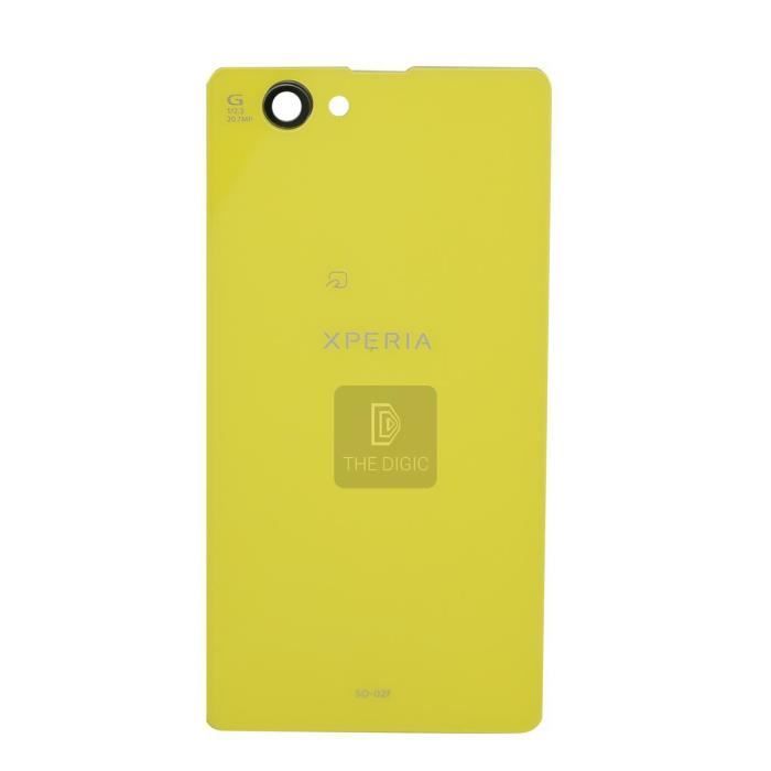 Vitre Arrière Jaune Pour Sony Xperia Z1 Compact - Cache Batterie Adhésif Pré-collé - Neuf D'origine