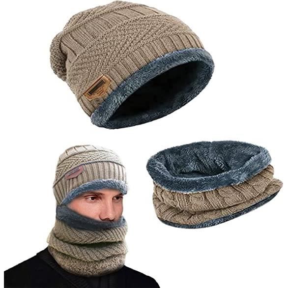 Chapeau Homme Hiver Chaud Tricot Tricoté Bonnet Chapeau Casquette Polaire  Doublure Foulard Set Pour Femmes