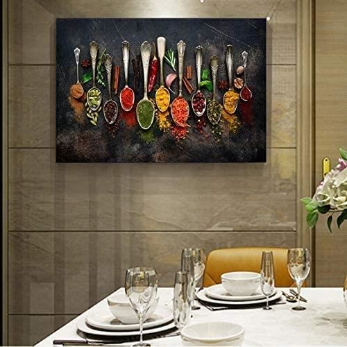 Tableau Murale Cuisine Murale Art Toile Tableau Peinture Grains épices  cuillère poivrons Affiches HD avec cadre 40x60cm[8146] - Cdiscount Maison