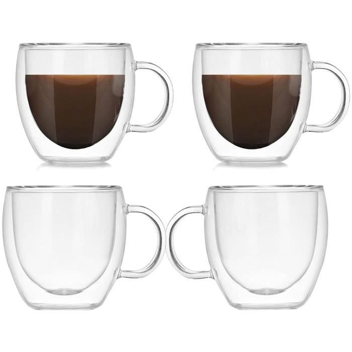 BOQO Lot De 4 Tasses à Café En Verre, Isothermes à Double Paroi Avec Poignée, Parfaites