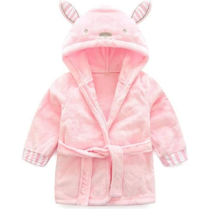 Peignoir de Bain pour Enfant Bébé Garçon,Sortie de Bain À Capuchon,Hiver Mignon Animal Doux Chaud Polaire Robe de Chambre-(90cm)