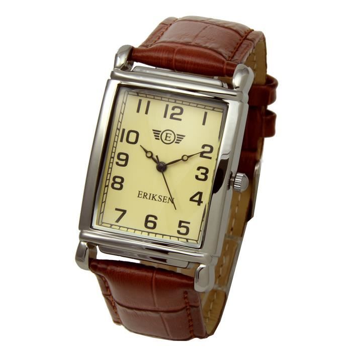 Eriksen MCS Montre rectangulaire avec bracelet en cuir pour homme Achat vente montre Homme Adulte Cuir Cdiscount