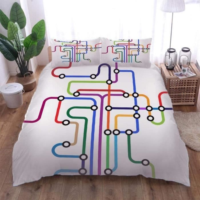 Housse de Couette Feuille de Route Abstraite 200x200cm Parure de lit 3