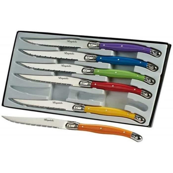 Laguiole 6er Set Tafelmesser In 6 Pastellfarben – Elegante Box Für Küche Oder Geschenk