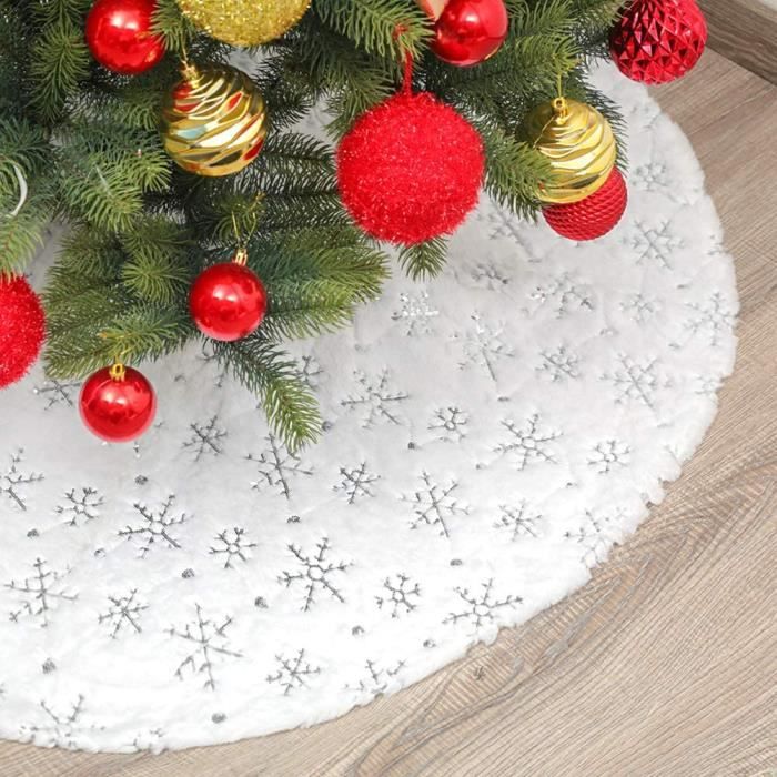 Domybest Jupe de Sapin de Noël en Peluche Blanc Jupe Arbre de Noël Tapis de Sapin De Noël en Fausse Fourrure Couvre-Pied de Sapin de Noël Cache Pied Sapin de Noël