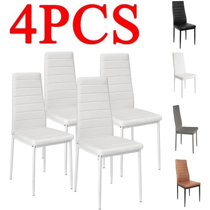 Lot de 4 Chaises de salle à manger - Blanc - Rayé de lignes horizontales - Pour table à manger salon