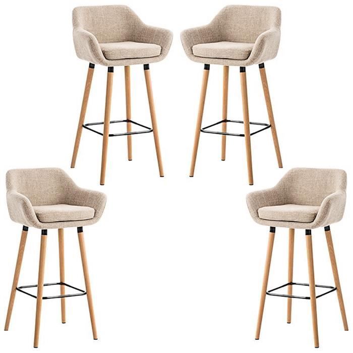 Tabouret de Cuisine - Marque - Lot de 4 Tabourets de comptoir - Pieds en chêne massif - Dossier et Repose-Pieds