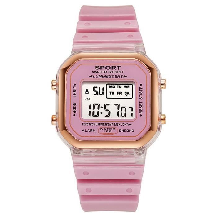 Montre Numérique Tactile LED Pour Femme - Boîtier Carré 38 Mm, Bracelet Acier Inoxydable - Étanche Quotidienne, Style Tendance