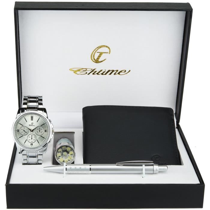 Coffret Montre Homme Portefeuille Ceinture Cravate Lunettes De Soleil Noir,Bleu, - Achat/vente