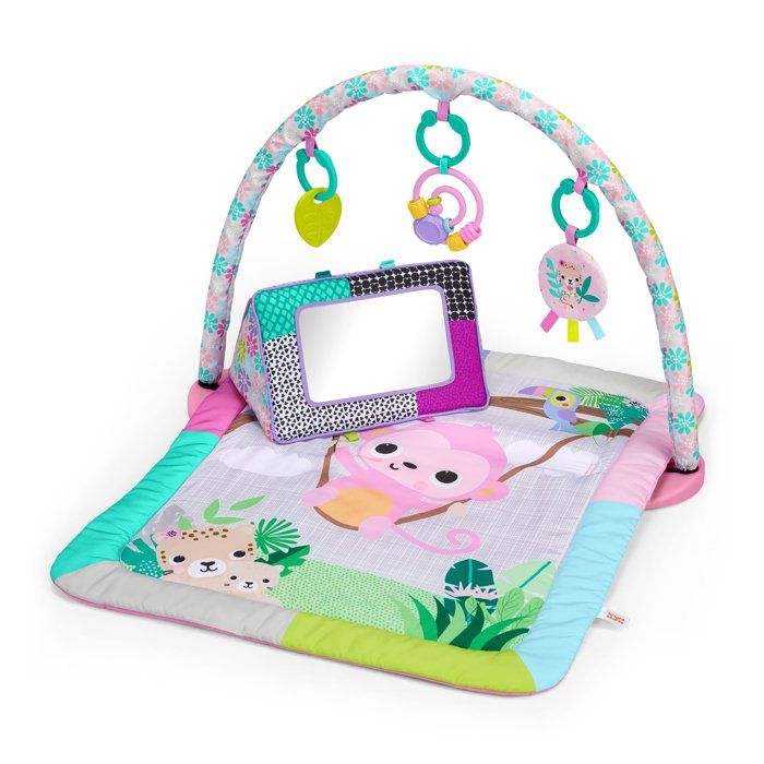 BRIGHTS STARTS Petit tapis déveil bébé pliable rose arche de jeux 5 jouets bébé miroir cartes boulier et anneau de dentition