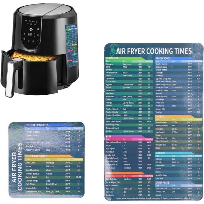 Tableau Des Temps De Cuisson Pour Friteuse À Air,2 Feuilles De Triche Pour Friteuse À Air