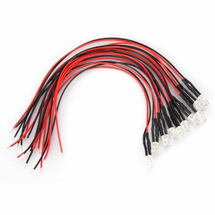 LED-diodeverlichting, 10 stuks 12V 0,06W 5 mm LED-lichtdraad elektroluminescente diode met 20 cm voorbedraad, veelkleurig (blauw