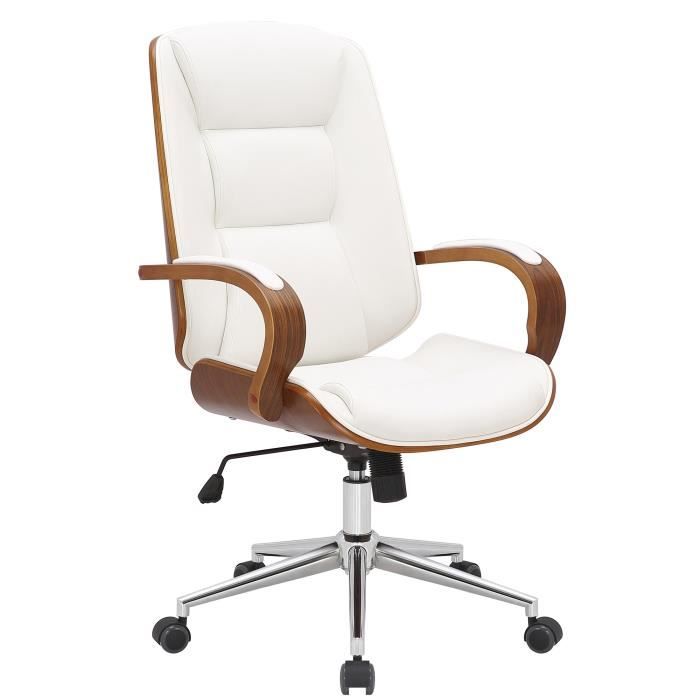 CLP Fauteuil de bureau Yankton en similicuir avec coque de siège en bois - Couleur:noyer/blanc