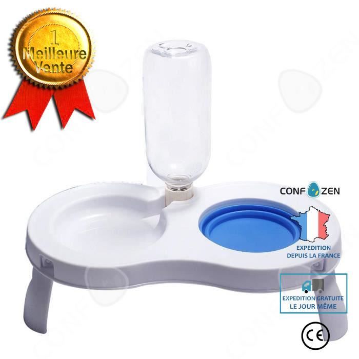 Comparer les prix de CONFO 1pc 2 en 1 Distributeur avec Gamelle Domestique Portable et Bouteille Automatique deau Disque Blanc pour Chat et Chien Bleu