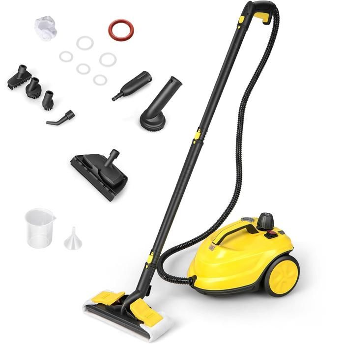 Nettoyeur Vapeur Polyvalent 2000W COSTWAY pour Punaises de Lit-5 BAR-15 Accessoires et Manomètres-Réservoir 18L-160°C-4 Roue-Jaune