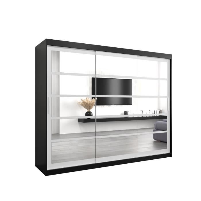 Grande Armoire De Chambre ELBA II - 250x218x61 Cm, 3 Portes Coulissantes, Penderie & Étagères - Blanc, à Monter