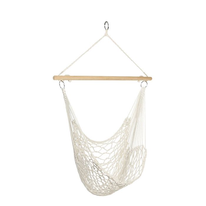 Chaise hamac suspendue hawaïenne TERRE JARDIN - Blanc et bois - 120 x 90 cm - Charge 150 kg