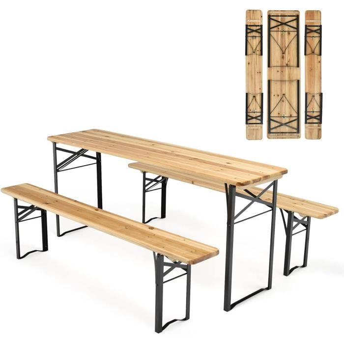 Set Table Et 2 Bancs Pour Enfants 'Nicki' - En Bois Massif De Conifère Non Traité - Dimensions 90x79x50 Cm - À Partir De 2 Ans