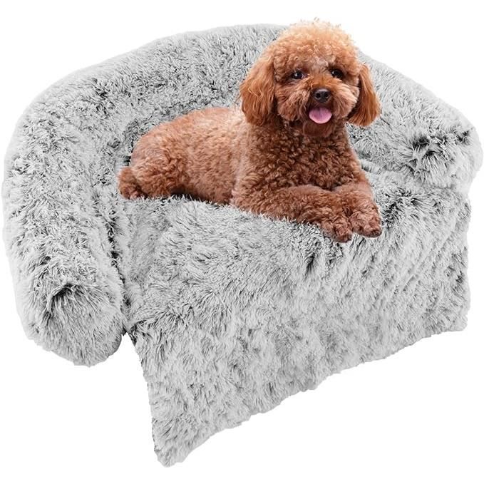Meilleurs prix pour GOPLUS Coussin pour Animaux avec traversin Doux, Tapis apaisant en Peluche pour Chien avec Housse Amovible Lavable, Blanc, S