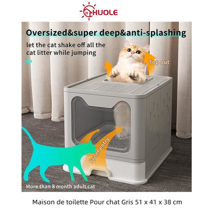Comparer les prix de Maison de toilette pour chat - HUOLE - Gris - 51 x 41 x 38 cm