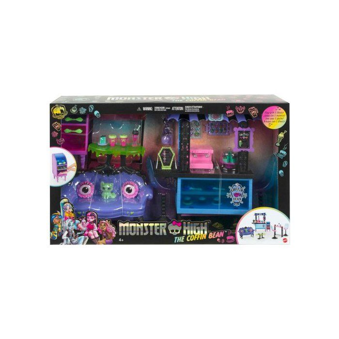 Coffret Monster High Cafétéria des Goules + 2 animaux + 20 Accessoires - Set pour poupée mannequin + 1 Carte tigre