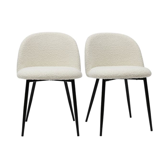 Miliboo - Chaises en tissu effet laine bouclée blanc cassé et métal noir (lot de 2) CELESTE