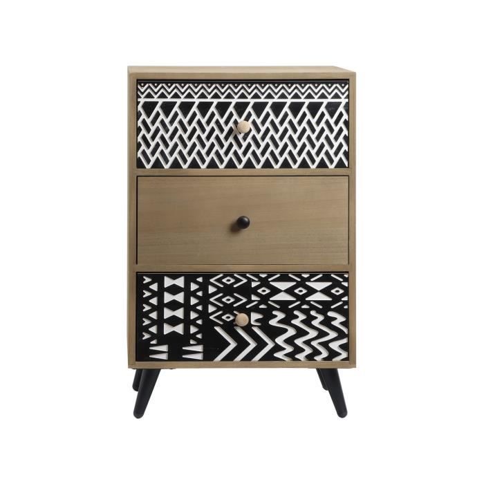 rebecca mobili table de chevet avec 3 tiroirs en bois et métal style boho scandinave