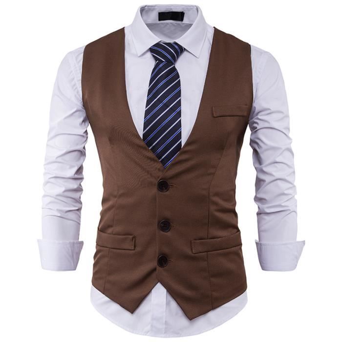 Gilet Homme Mariage Sans Manche Costume Pour Homme Slim Fit Marque Luxe  Kaki - Cdiscount Prêt-à-Porter