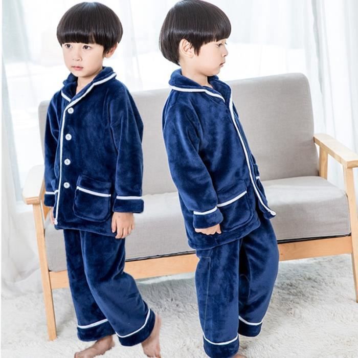 Pyjama Enfant Bebe Garcon Flanelle Deux Pieces Ensemble Boutonne Uni Chaud Bleu Marine Bleu Marine Cdiscount Pret A Porter